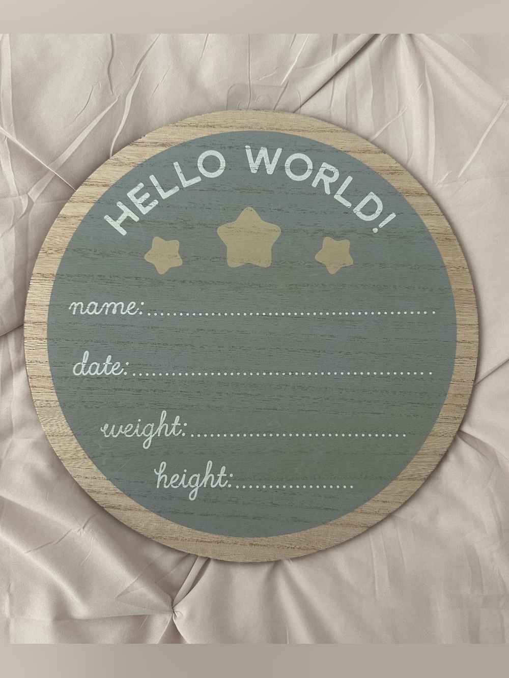 Hello World Baby Milestone Sign - Blue Gray with Natural Wood